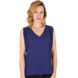 Cotton Mirage Seersucker Sleeveless V Neck Blouse Oxford Blue