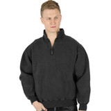 100% Heavy Cotton Zip Neck Mens Polo Sweatshirt - Black