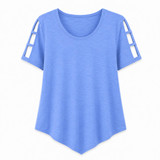 100% Cotton Short Sleeve Top with V-Shape Hem