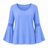 ICanToo Women’s 100% Cotton Slub Jersey Bell-Sleeve Top with Crochet Insets – Made in USA