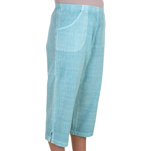 Honeykomb Cotton Capri Clam Diggers Jamaican Aqua