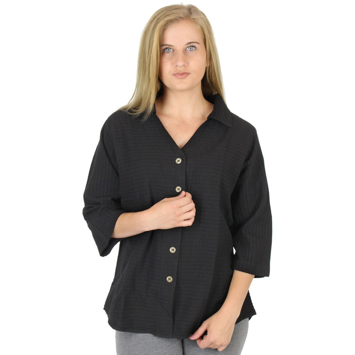Mirage Cotton Seersucker 3 Qtr Sleeve Blouse