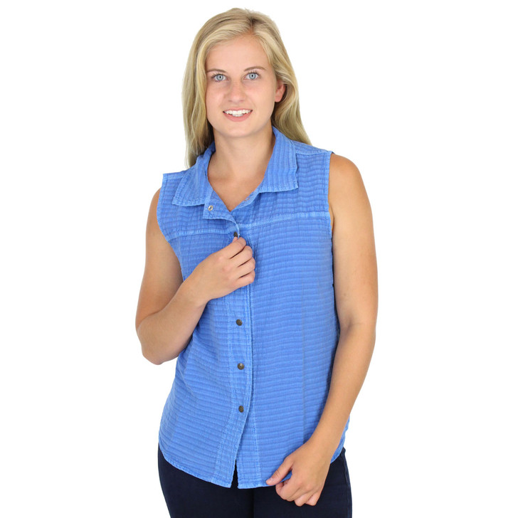 Mirage Cotton Seersucker Sleeveless Blouse Sky Blue