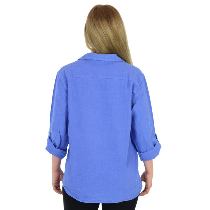 Crinkle Cotton 3 Qtr Slv Jeans Shirt Back Side