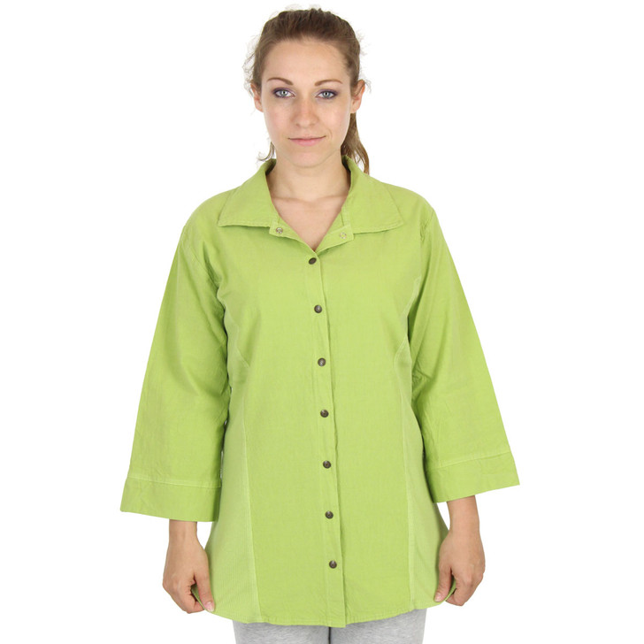 HoneyKomb Corded 3 Qtr Sleeve Shaped Blouse Top Shirt (188) Asparagus