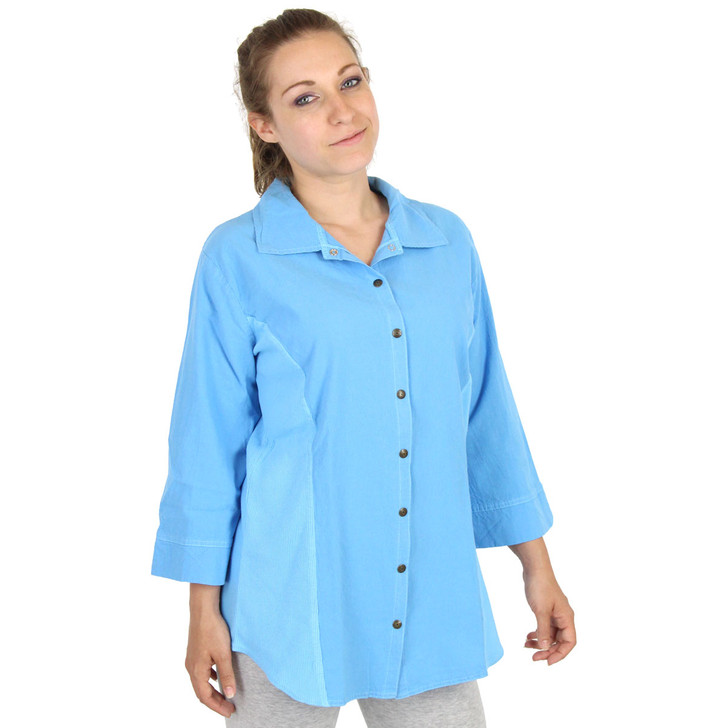 HoneyKomb Corded 3 Qtr Sleeve Shaped Blouse Top Shirt (188) Ultra Marine