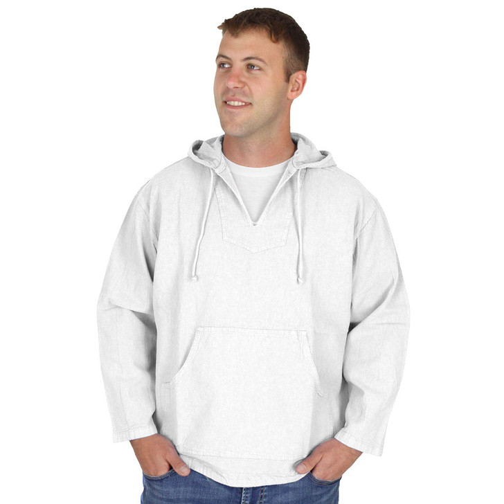 Mens 100 Crinkle Cotton Kangaroo Hooded Shirt