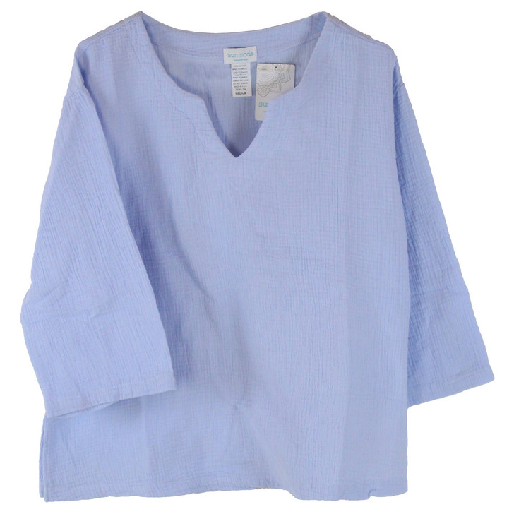 100% Cotton Double Gauze 3/4 Sleeve V Neck Top - 7424-DG