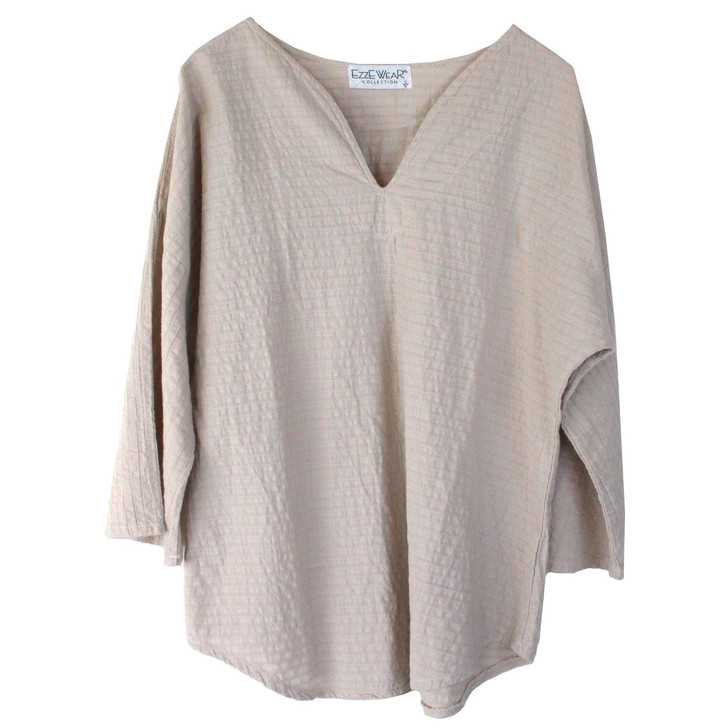 100% Cotton Double Gauze 3/4 Sleeve V Neck Top - 7424-DG