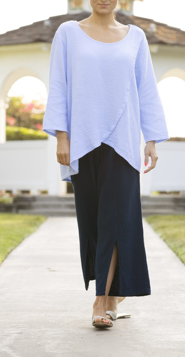 Women's 100% Cotton Cropped Pants Double Gauze Front Slit Made in USA