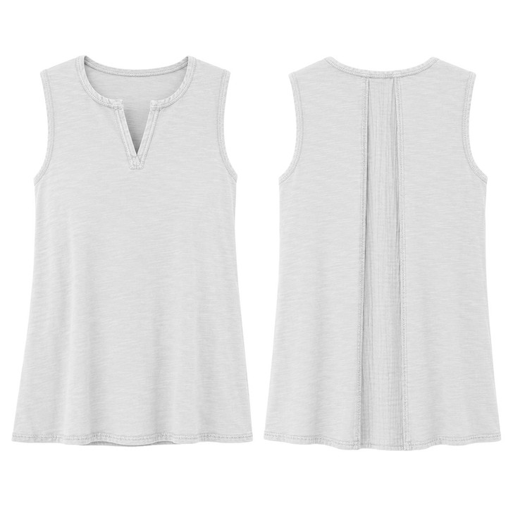100% Cotton Split Neck Sleeveless Top with Gauze