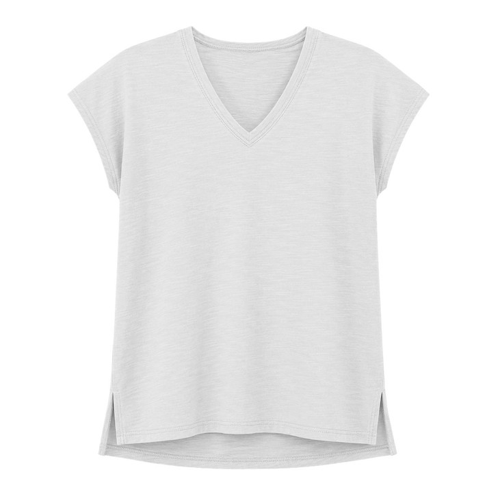 100% Cotton V-Neck Sleeveless Top with Side Slits