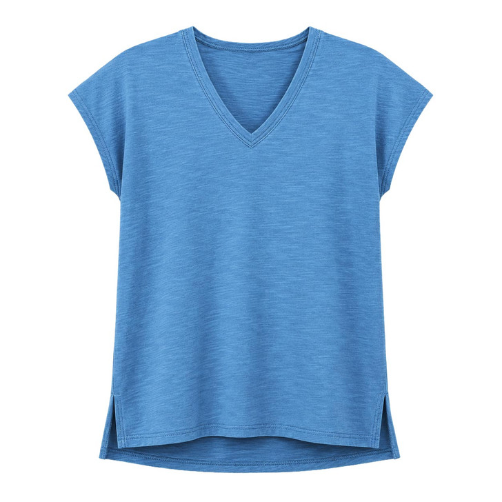100% Cotton V-Neck Sleeveless Top with Side Slits