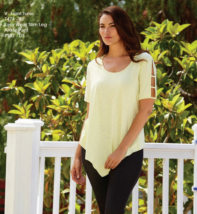 100% Cotton Short Sleeve Top with V-Shape Hem