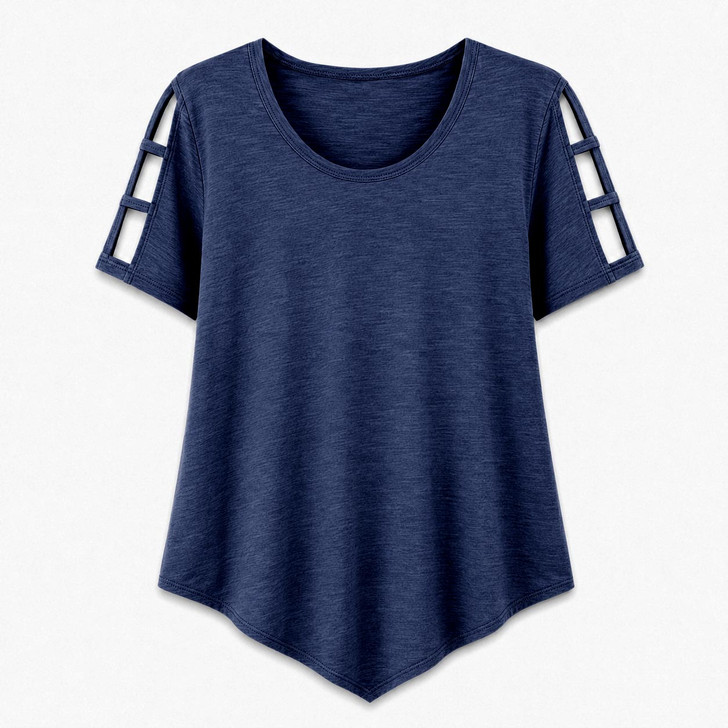 100% Cotton Short Sleeve Top with V-Shape Hem