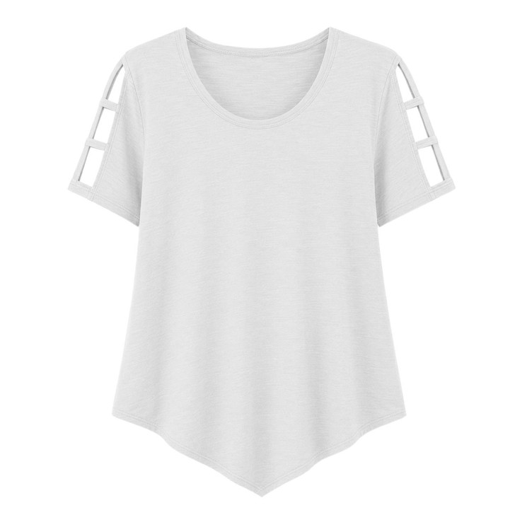 100% Cotton Short Sleeve Top with V-Shape Hem