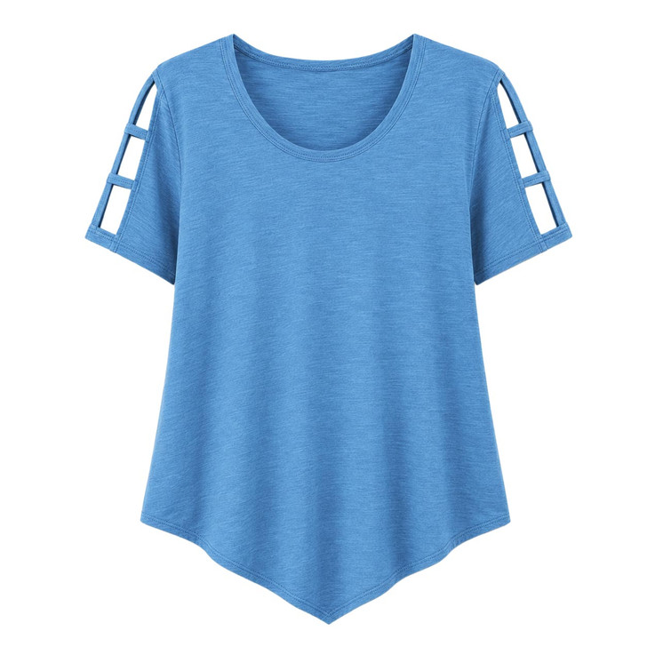 100% Cotton Short Sleeve Top with V-Shape Hem