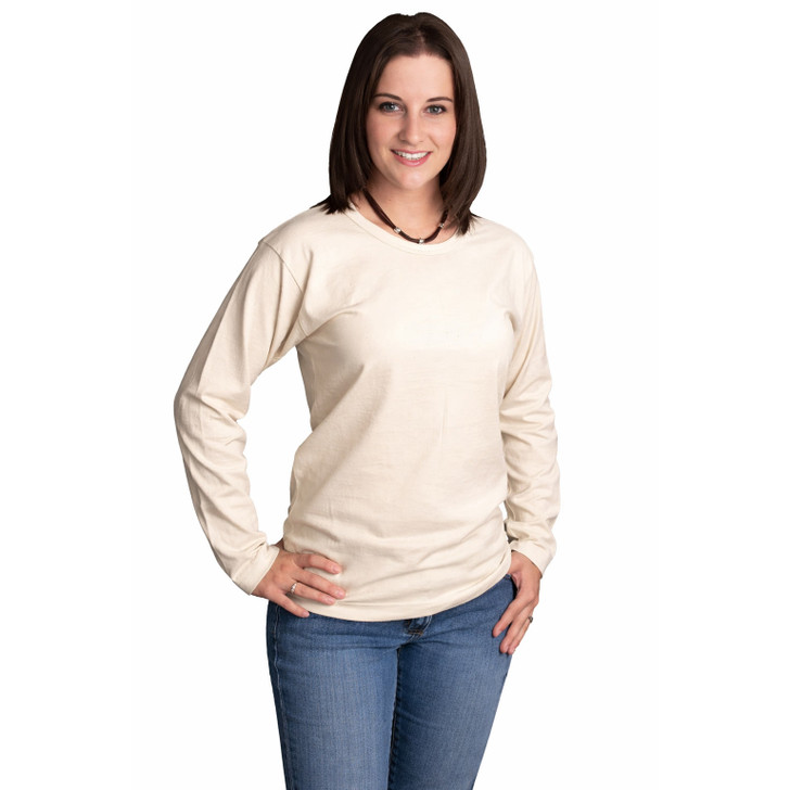 Ladies Long Sleeve Organic Cotton Scoop Neck-NATURAL