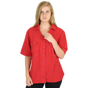 Honeykomb Cotton Short Sleeve Camp Shirt (EW216) RED