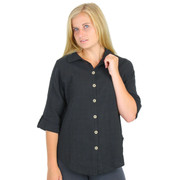 Light Cotton 3/4 Tab Sleeve Top Black