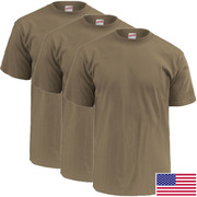 Mens 100% Cotton Crew Neck Tan Tee - 3 Pack - Made in USA