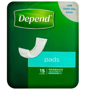 Depend Pads 720ml, Pack/15 (Sold as pack of 15, or can be purchased as carton of 4 packs)