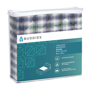 Buddies Liner Saver with Tuck-in's Waterproof Extra Soft Bed Pad, Queen, 90x152cm, 3000ml, Tartan, Each \r\n