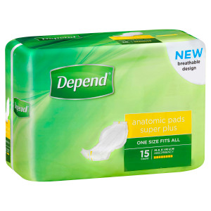 Depend Anatomic Pads Super Plus, Pack/15 (Sold as a pack can be purchased carton of 4 packs)
