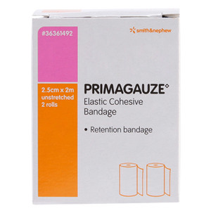 Primagauze Elastic Cohesive Bandage White 2.5cm x 2m Roll, Box/2