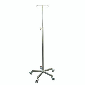 IV Stand Mobile 2 Hook Stainless Steel, Five Leg Weighted Base, Height Range 135-205cm, Base Diameter 54.4cm, Each