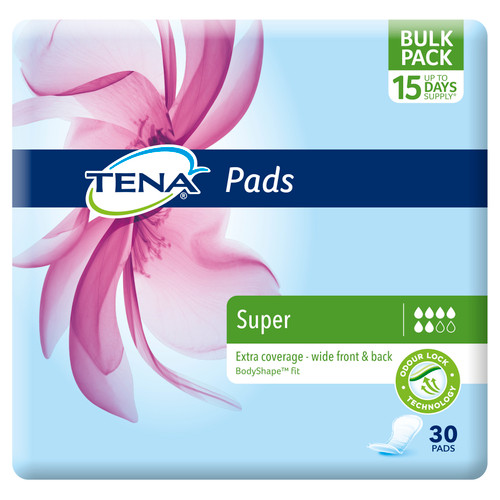 Tena Pads Super Pack/30 (Sold as a pack, can be purchased as a carton of 6 packs)