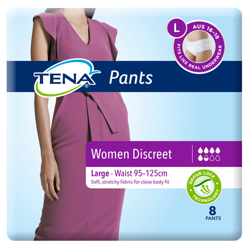 TENA Pants Women Discreet Large, Pack/8