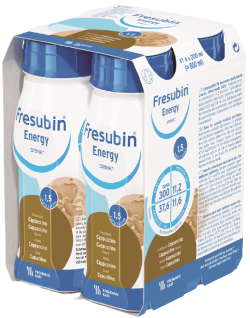 Fresubin Energy Drink 200mL EasyBottle Cappuccino, Pack/4 - This product is currently OOS with the supplier until approx July 2024. Please contact us to discuss alternative products.