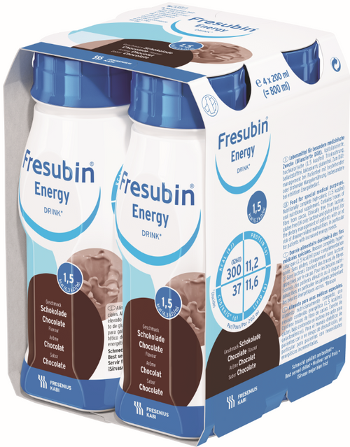 Fresubin Energy DRINK 200mL EasyBottle Chocolate, Pack/4 - This product is currently OOS with the supplier until approx July 2024. Please contact us to discuss alternative products.