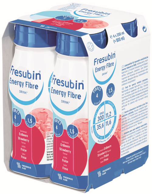 Fresubin Energy Fibre DRINK 200mL EasyBottle Strawberry, Pack/4 - This product is currently OOS with the supplier until approx July 2024. Please contact us to discuss alternative products.