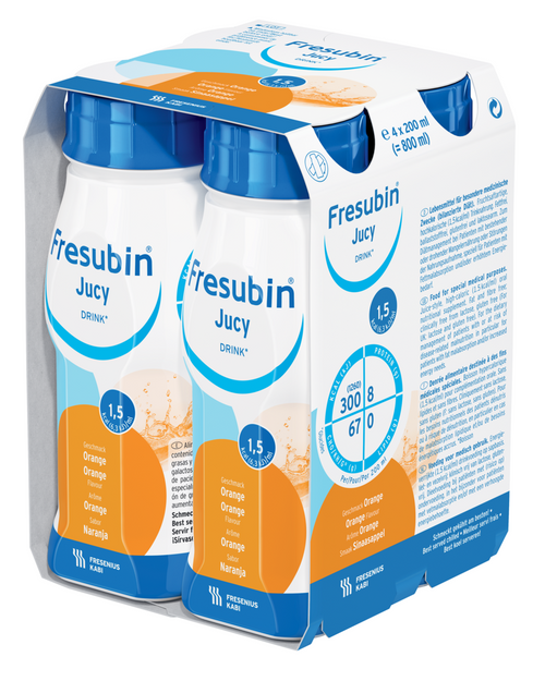 Fresubin Jucy DRINK 200mL EasyBottle Orange, Pack/4 - This product is currently OOS with the supplier until approx July 2024. Please contact us to discuss alternative products.
