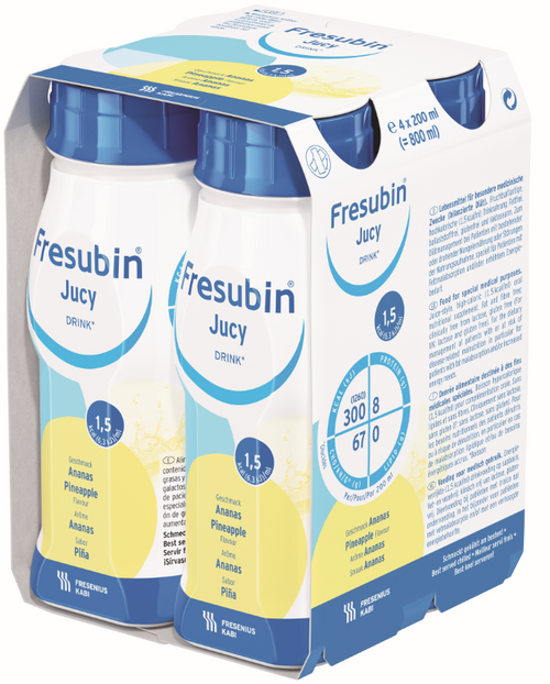 Fresubin Jucy DRINK 200mL EasyBottle Pineapple, Pack /4 - This product is currently OOS with the supplier until approx July 2024. Please contact us to discuss alternative products.