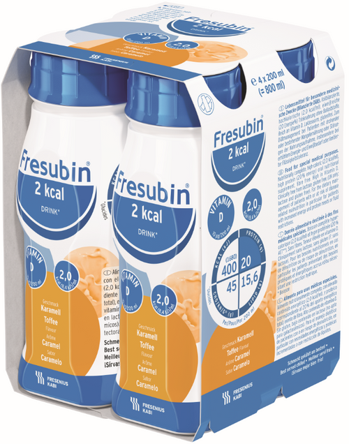 Fresubin 2kcal DRINK 200mL EasyBottle Toffee, Pack/4 - This product is currently OOS with the supplier until approx July 2024. Please contact us to discuss alternative products.