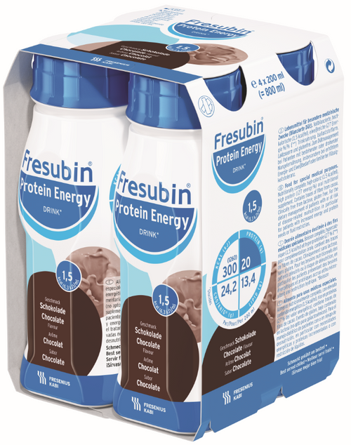 Fresubin Protein Energy DRINK 200mL EasyBottle Chocolate, Pack/4 - This product is currently OOS with the supplier until approx July 2024. Please contact us to discuss alternative products.