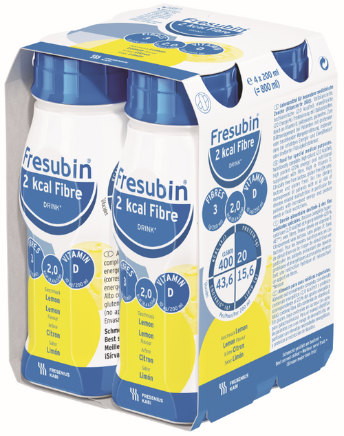 Fresubin 2kcal Fibre DRINK 200mL EasyBottle Lemon, Pack/4 - This product is currently OOS with the supplier until approx July 2024. Please contact us to discuss alternative products.