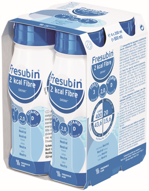 Fresubin 2kcal Fibre DRINK 200mL EasyBottle Neutral, Pack/4 -This product is currently OOS with the supplier until approx July 2024. Please contact us to discuss alternative products.