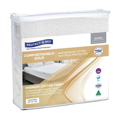 Protect-A-Bed Comfortshield Gold Cotton Terry Towelling W/Proof Fitted Mattress Protector, Queen, Each (F0058QUE0)