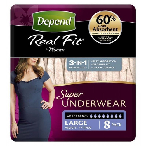Depend Real Fit U/Wear Women Super Large, Pack/8