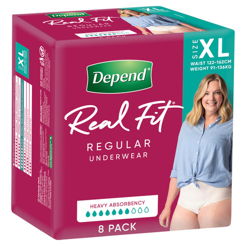 Depend Real Fit Regular Underwear for Women XL, Pack/8