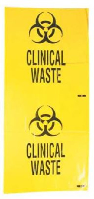 Contaminated Waste Bag 240L, Gussetted Yellow with Black Print, 1500mm x 1180mm x 30um, Pack/50