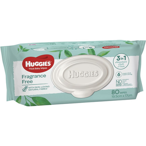 Huggies Baby Wipes Unscented, Pack/80 (Sold as a pack, can be purchased as carton of 4 packs)