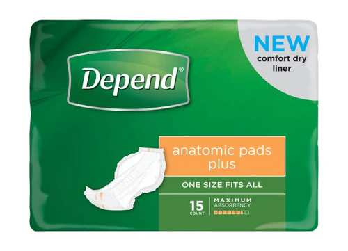 Depend Anatomic Pads Plus, Pack/15 (Sold as a pack can be purchased carton of 4 packs)