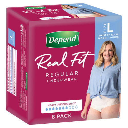 Depend Real Fit Regular Underwear for Women Large, Pack/8