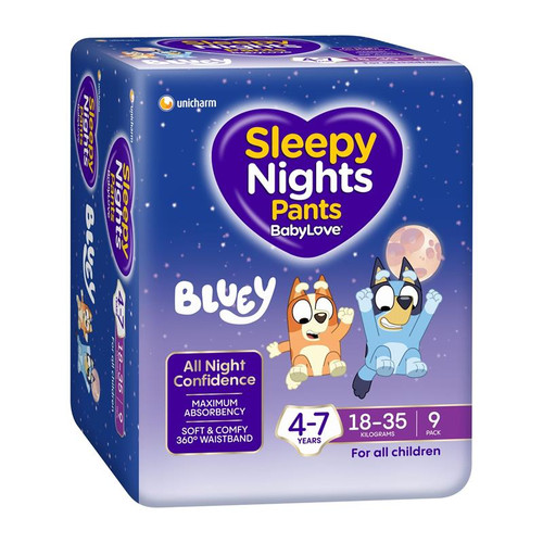 Babylove Sleepy Nights 4-7years, Overnight Pants, Pack/9 (Sold as a pack, can be purchased as a carton of 3 packs)