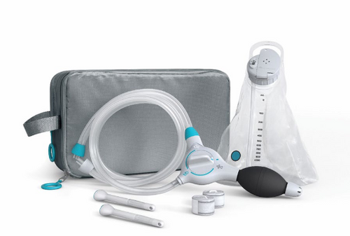 "Peristeen Plus System Regular (Incl.toiletry bag), Set
contains 1 control unit 2 balloon catheters,1 water bag (incl. screw top and temperature indicator), 2 straps (1 pack),1 tube,1 toiletry bag, Each